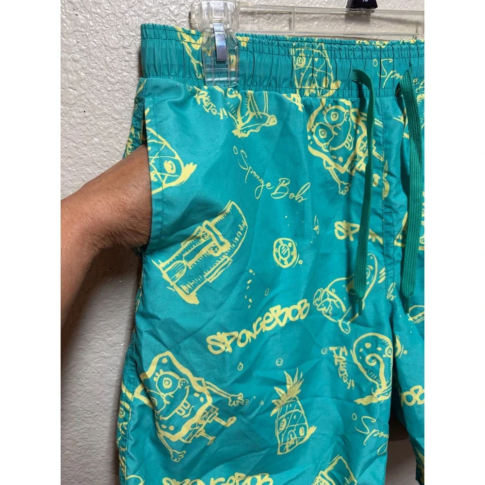 Nickelodeon SpongeBob SquarePants Swim Trunks Mens Large Teal Green Board Shorts
